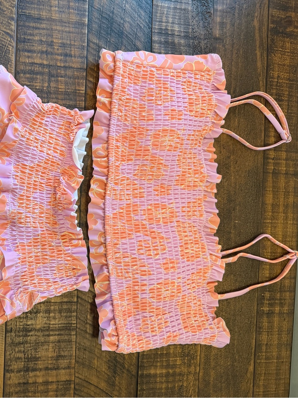 Pink Lily Pink and Orange Smocked Bikini Top XL TOP WITH MEDIUM BOTTOMS